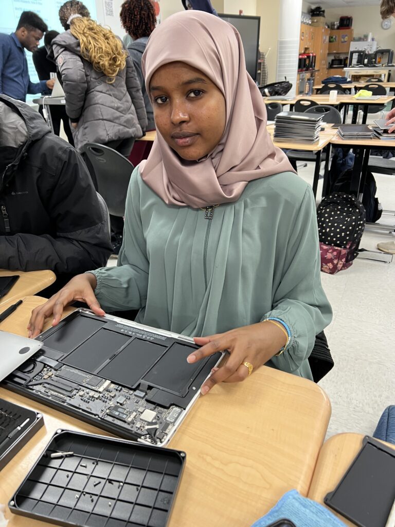 Student with hardware